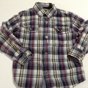 Calvin Klein Jeans Boys Plaid Button Down Shirt Size 5 Est 1978 Graphic Blue